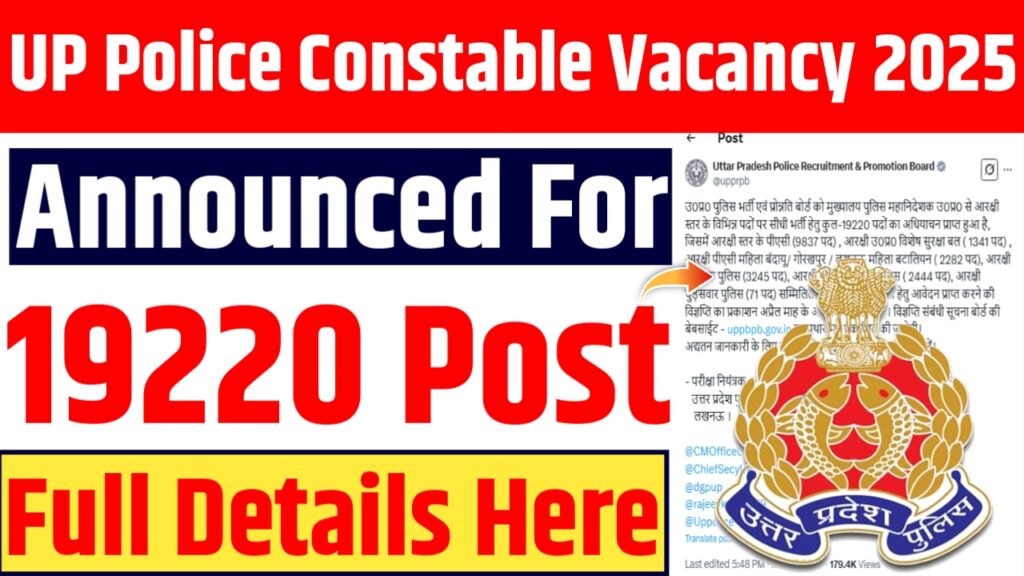 UP Police Constable Vacancy 2025 Announced For 19220 Post