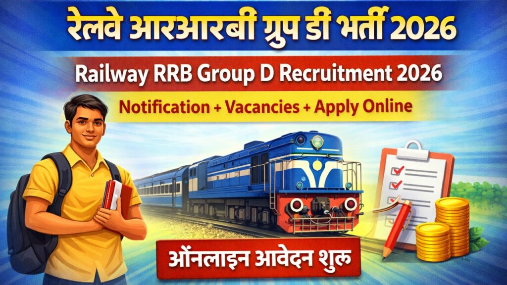 Railway RRB Group D Recruitment 2026, RRB Group D Vacancy 2026, Railway Group D Bharti 2026, RRB Group D Apply Online 2026, RRB Group D Notification 2026, RRB Group D Exam Date 2026, Railway Group D Salary, RRB Group D Eligibility, Indian Railway Jobs 2026, Railway Latest Vacancy