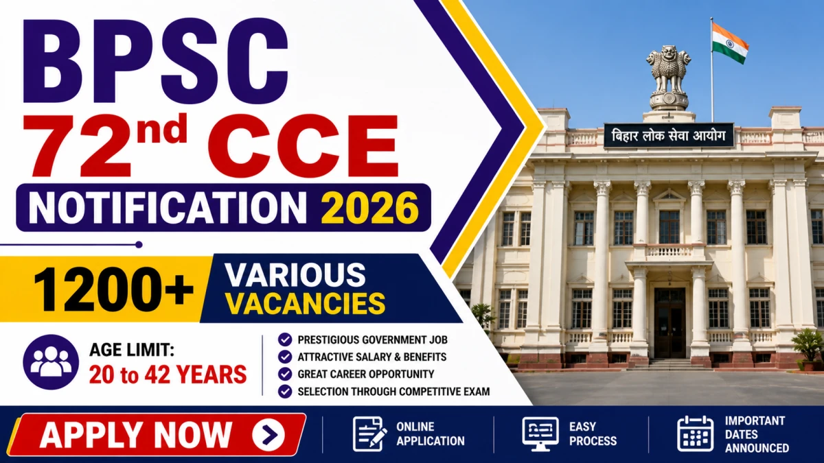 BPSC 72nd Vacancy 2026: 1230 पदों पर भर्ती, योग्यता, आयु सीमा, चयन प्रक्रिया और पूरी जानकारी
